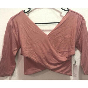 Active USA Women's (Missy) Pink cross cross wrap Crop 3/4 Sleeve Top Small